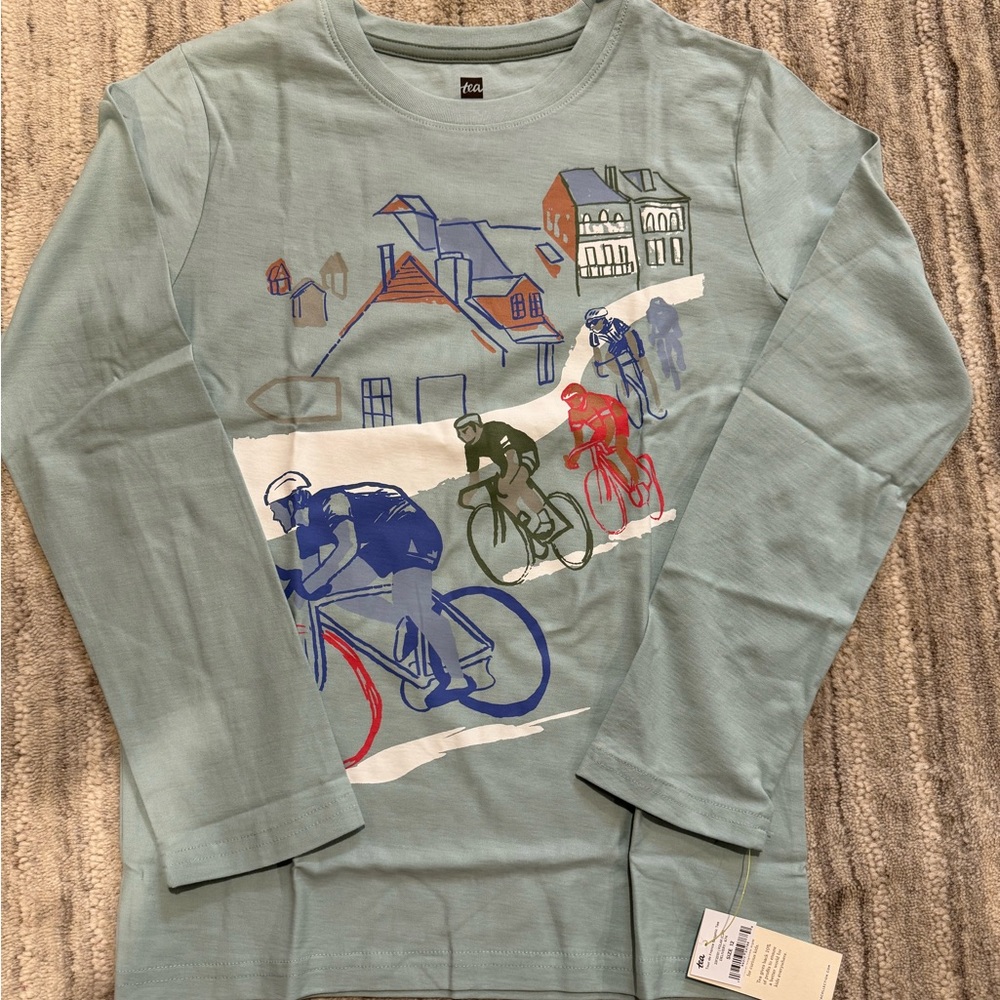 NWT Tea Collection Tour de France blue long sleeve t-shirt. Size 12.